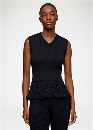 Fine cotton rib crochet vest Sort A1070251 Ganni 